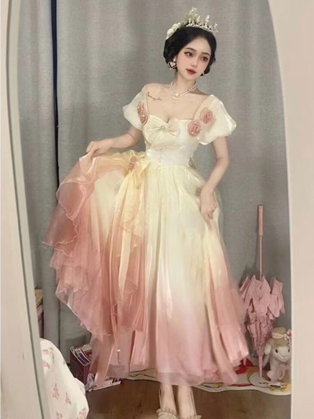 Taobao Ethereal Ivory and Blush Ombre Tulle Dress